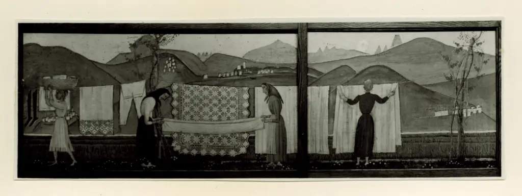 Anonimo , Magri, Alberto - sec. XX - Trittico della vita campestre - Il bucato , fronte