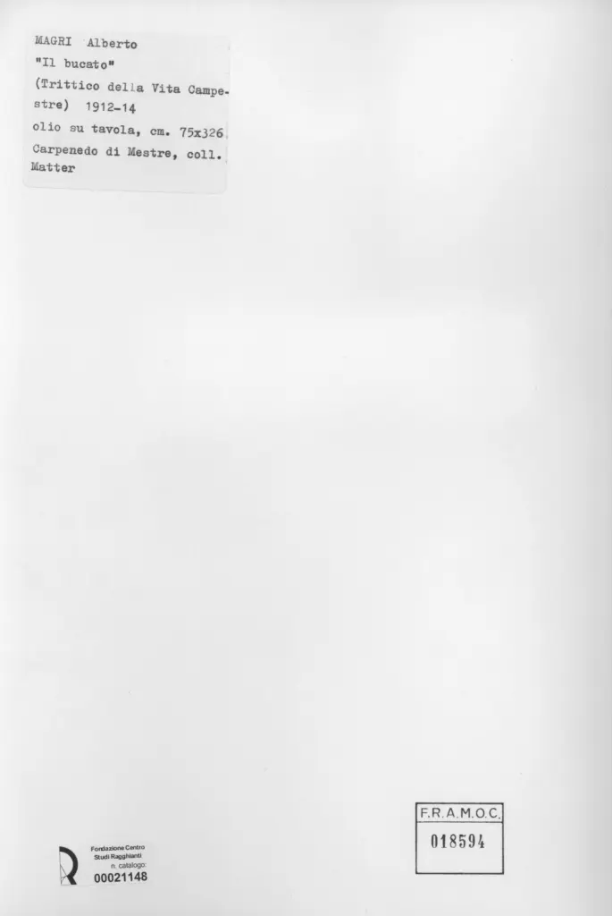 Anonimo , Magri, Alberto - sec. XX - Trittico della vita campestre - Il bucato , retro