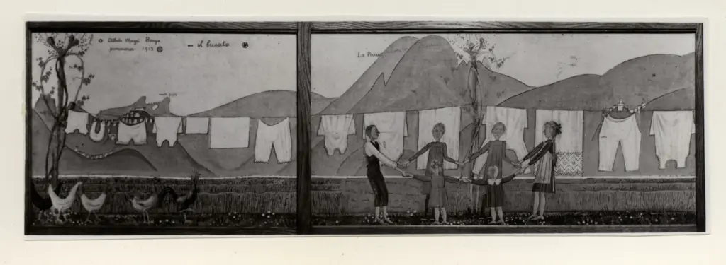 Anonimo , Magri, Alberto - sec. XX - Trittico della vita campestre - Il bucato , fronte