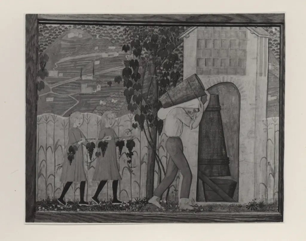 Anonimo , Magri, Alberto - sec. XX - Trittico della vita campestre (La vendemmia) , fronte