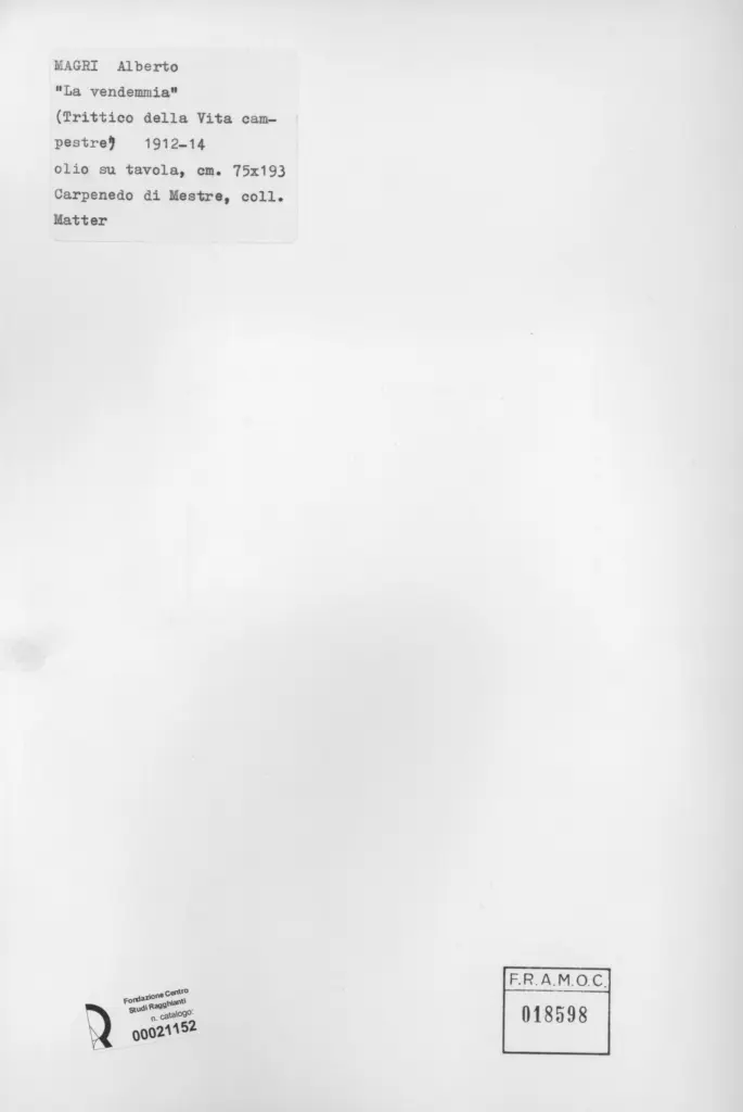 Anonimo , Magri, Alberto - sec. XX - Trittico della vita campestre (La vendemmia) , retro