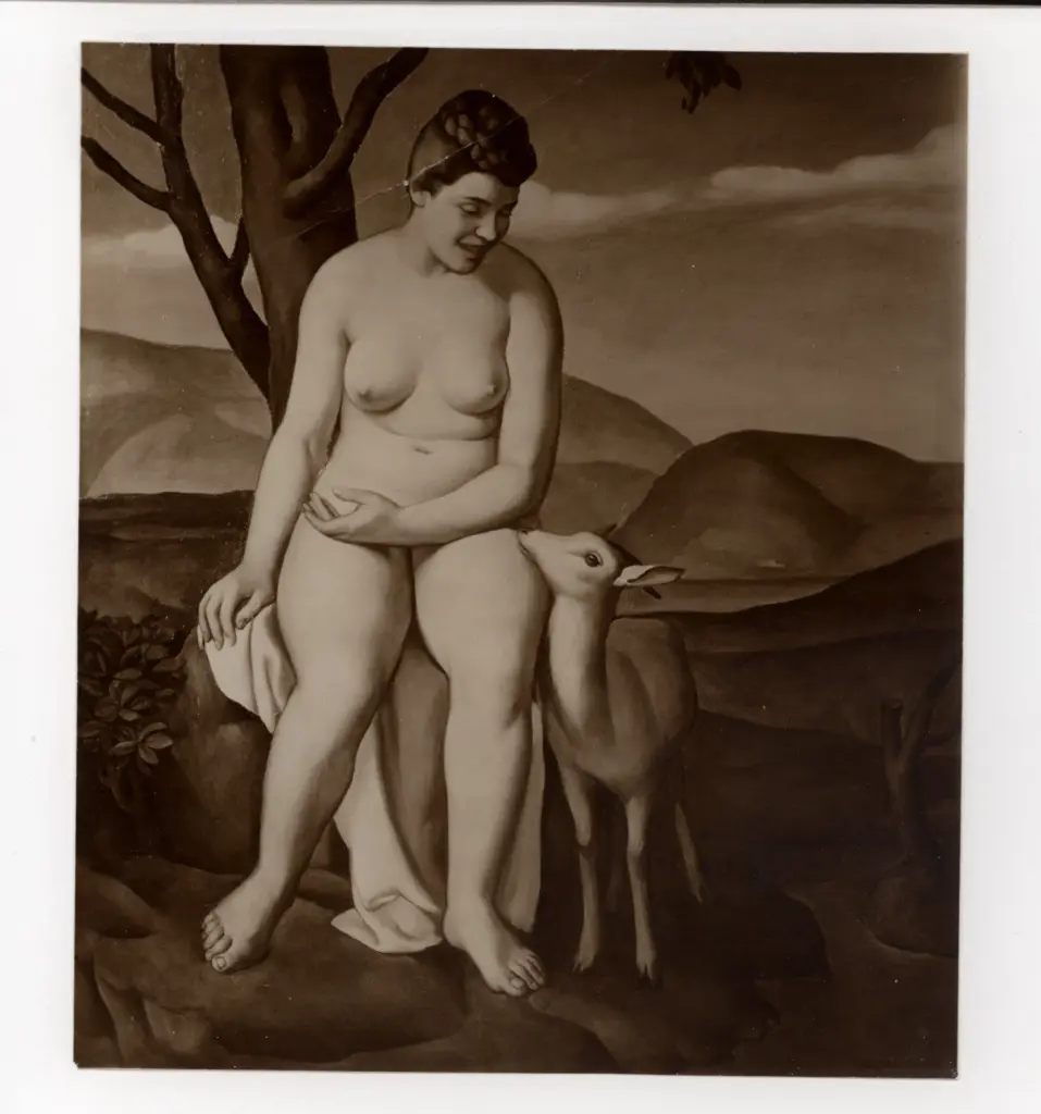 Anonimo , Malerba, Emilio - sec. XX - Nudo con capriolo , fronte