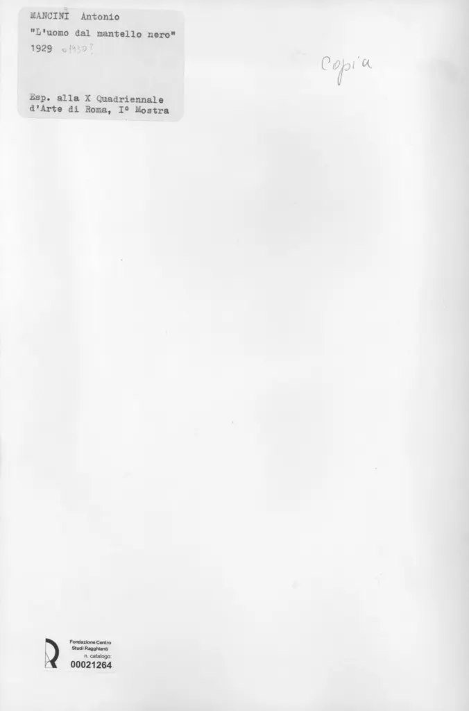 Anonimo , Mancini, Antonio - sec. XX - L'uomo dal mantello nero , retro