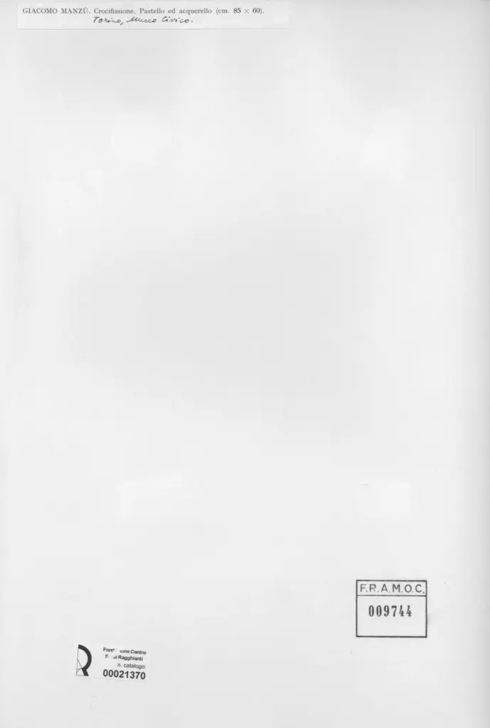 Anonimo , Manz&ugrave;, Giacomo - sec. XX - Crocifissione , retro