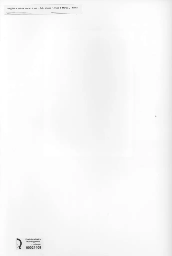 Anonimo , Manz&ugrave;, Giacomo - sec. XX - Seggiola e natura morta, in oro , retro