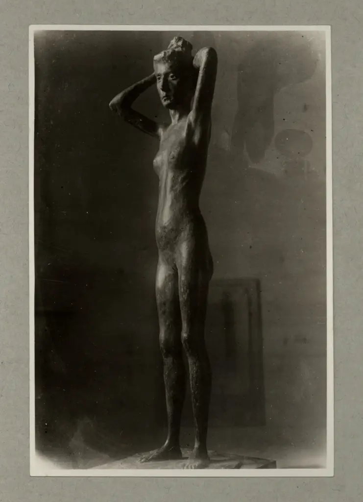 Anonimo , Manz&ugrave;, Giacomo - sec. XX - Donna che si pettina , fronte