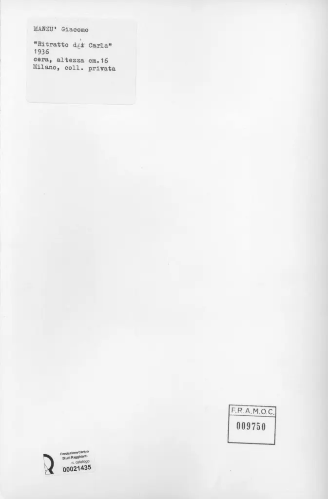 Anonimo , Manz&ugrave;, Giacomo - sec. XX - Ritratto di Carla , retro