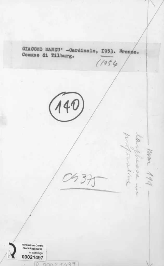 Anonimo , Manz&ugrave;, Giacomo - sec. XX - Cardinale , retro