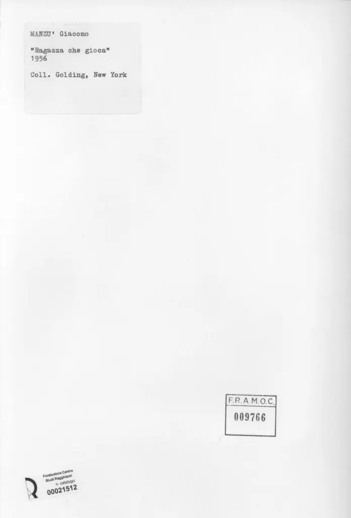 Anonimo , Manz&ugrave;, Giacomo - sec. XX - Ragazza che gioca , retro