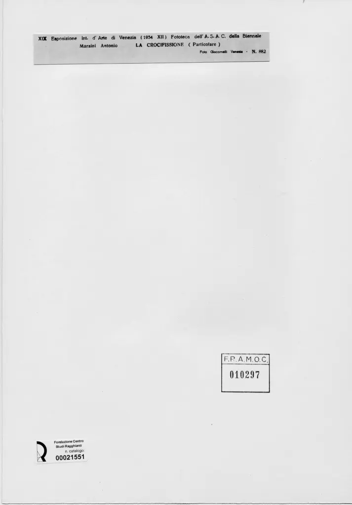 Giacomelli , Maraini, Antonio - sec. XX - La Crocifissione (particolare) , retro