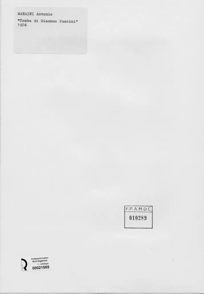 Anonimo , Maraini, Antonio - sec. XX - Tomba di Giacomo Puccini , retro