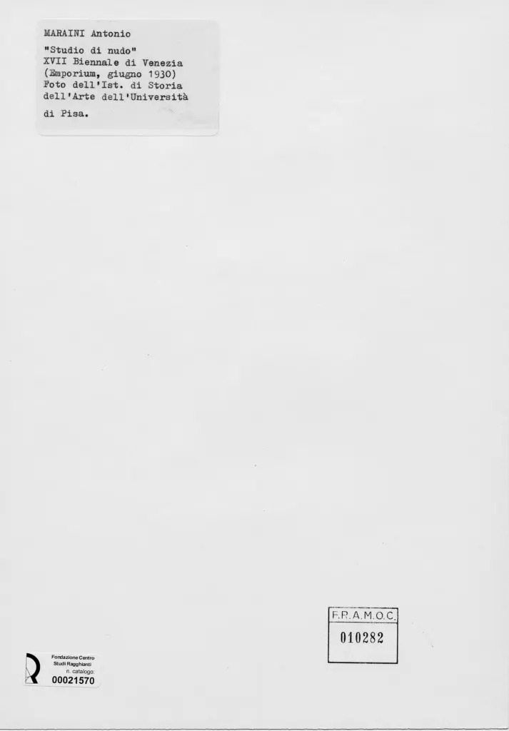 Universit&agrave; di Pisa. Dipartimento di Storia delle Arti , Maraini, Antonio - sec. XX - Studio di nudo , retro