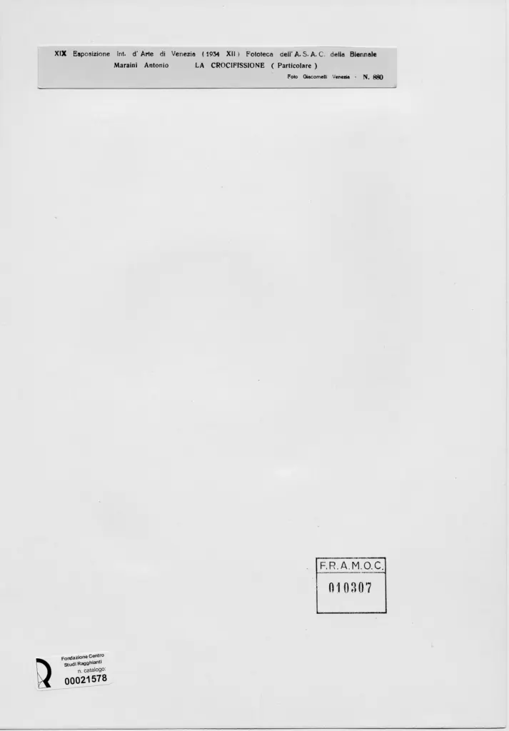 Giacomelli , Maraini, Antonio - sec. XX - La Crocifissione (particolare) , retro