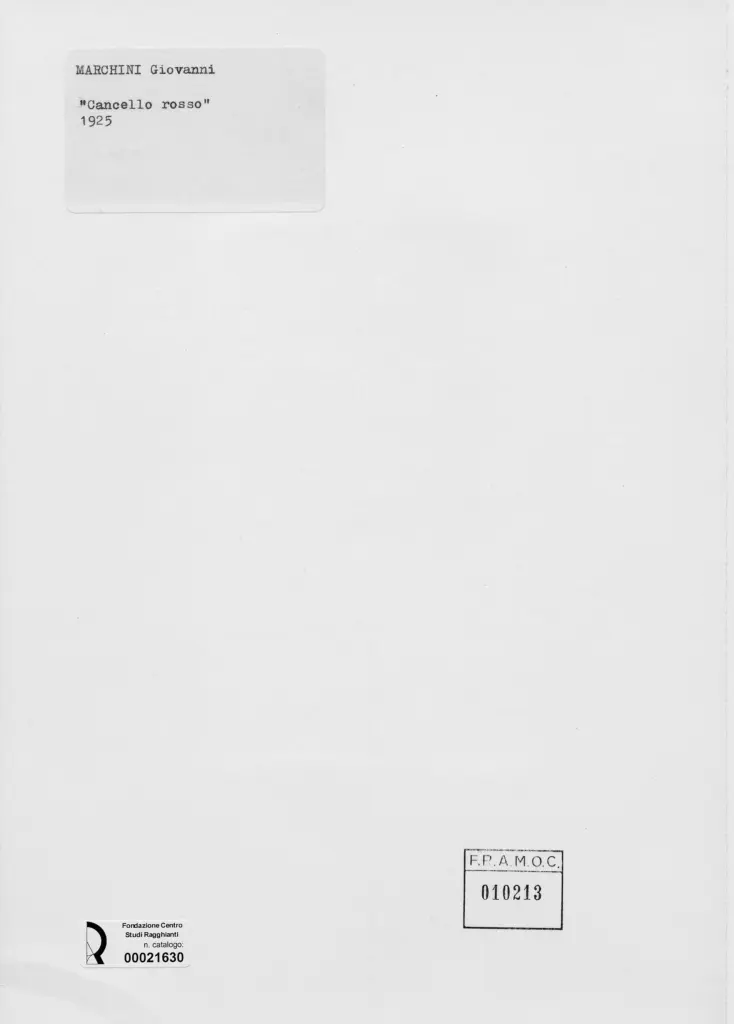 Anonimo , Marchini, Giovanni - sec. XX - Cancello rosso , retro