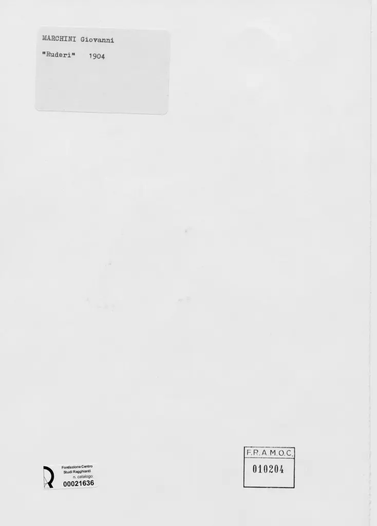 Anonimo , Marchini, Giovanni - sec. XX - Ruderi , retro