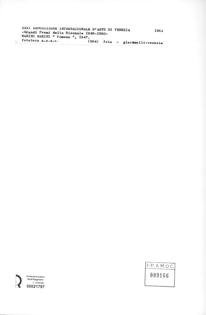 Giacomelli , Marini, Marino - sec. XX - Pomona , retro