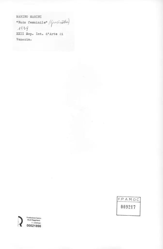 Anonimo , Marini, Marino - sec. XX - Nudo femminile (Giovinetta) , retro