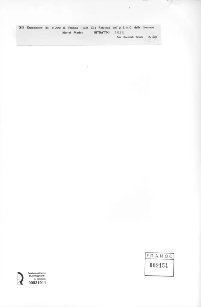 Giacomelli , Marini, Marino - sec. XX - Ritratto , retro