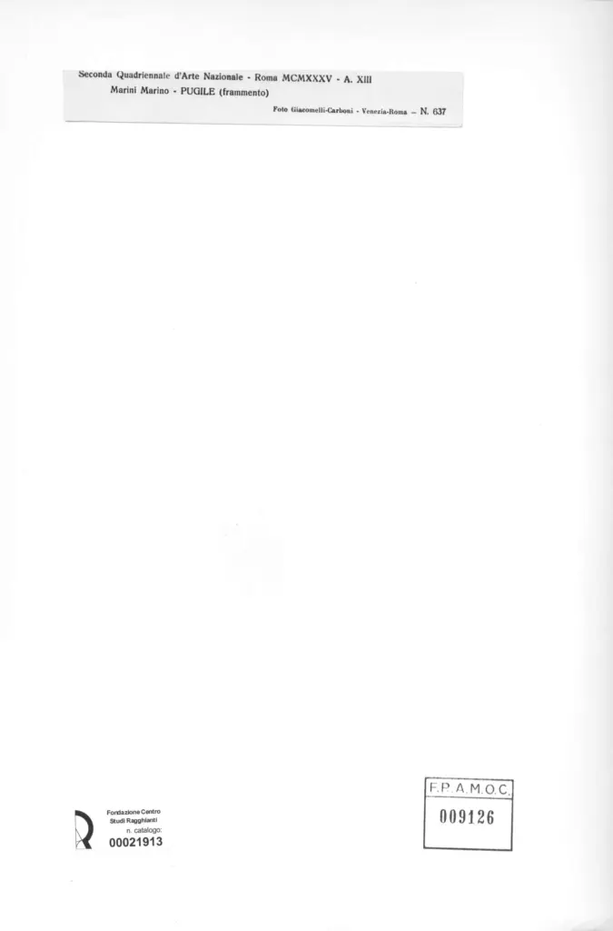 Giacomelli , Marini, Marino - sec. XX - Pugile (frammento) , retro