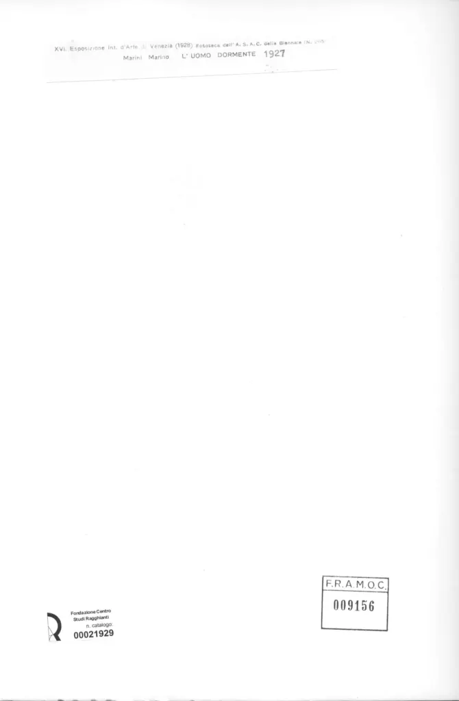 Anonimo , Marini, Marino - sec. XX - L'uomo dormiente , retro