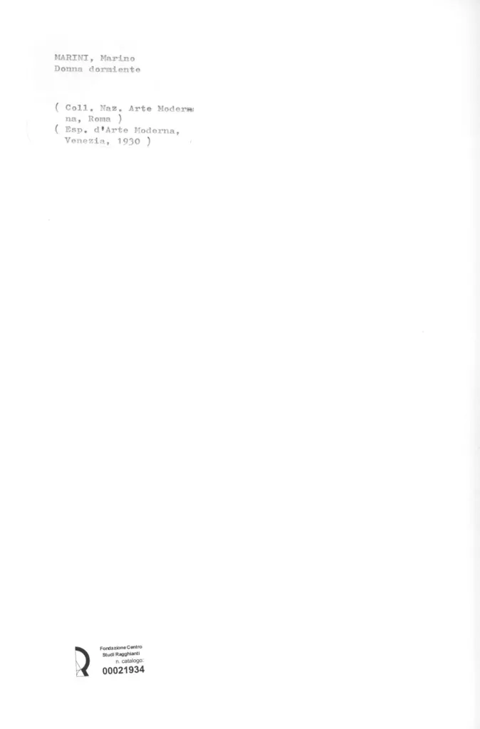 Anonimo , Marini, Marino - sec. XX - Donna dormiente , retro