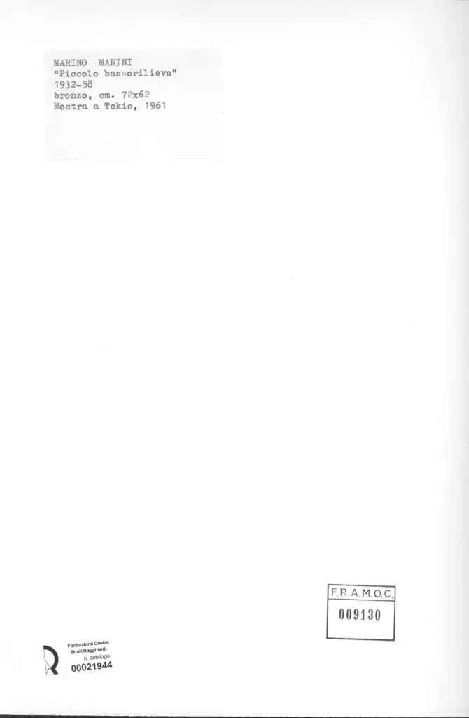 Anonimo , Marini, Marino - sec. XX - Piccolo bassorilievo , retro