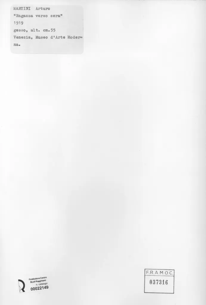 Anonimo , Martini, Arturo - sec. XX - Ragazza verso sera , retro
