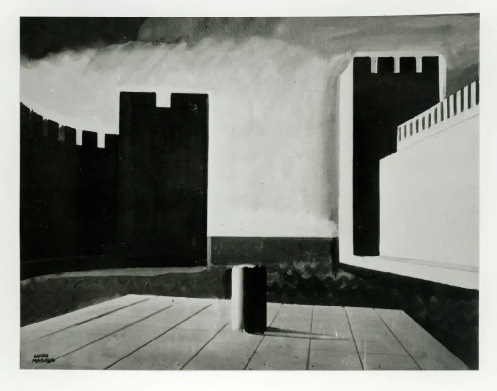 Anonimo , Marussig, Guido - sec. XX - Bozzetto scenico con "porto antico" , fronte