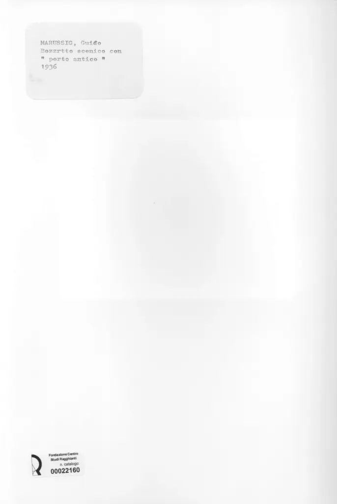 Anonimo , Marussig, Guido - sec. XX - Bozzetto scenico con "porto antico" , retro