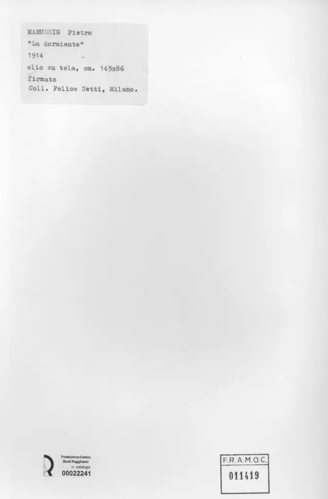 Anonimo , Marussig, Pietro - sec. XX - La dormiente , retro