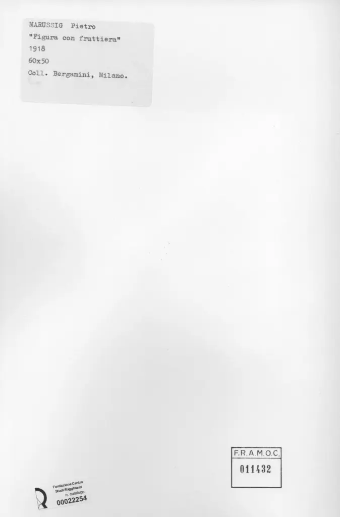 Anonimo , Marussig, Pietro - sec. XX - Figura con fruttiera , retro