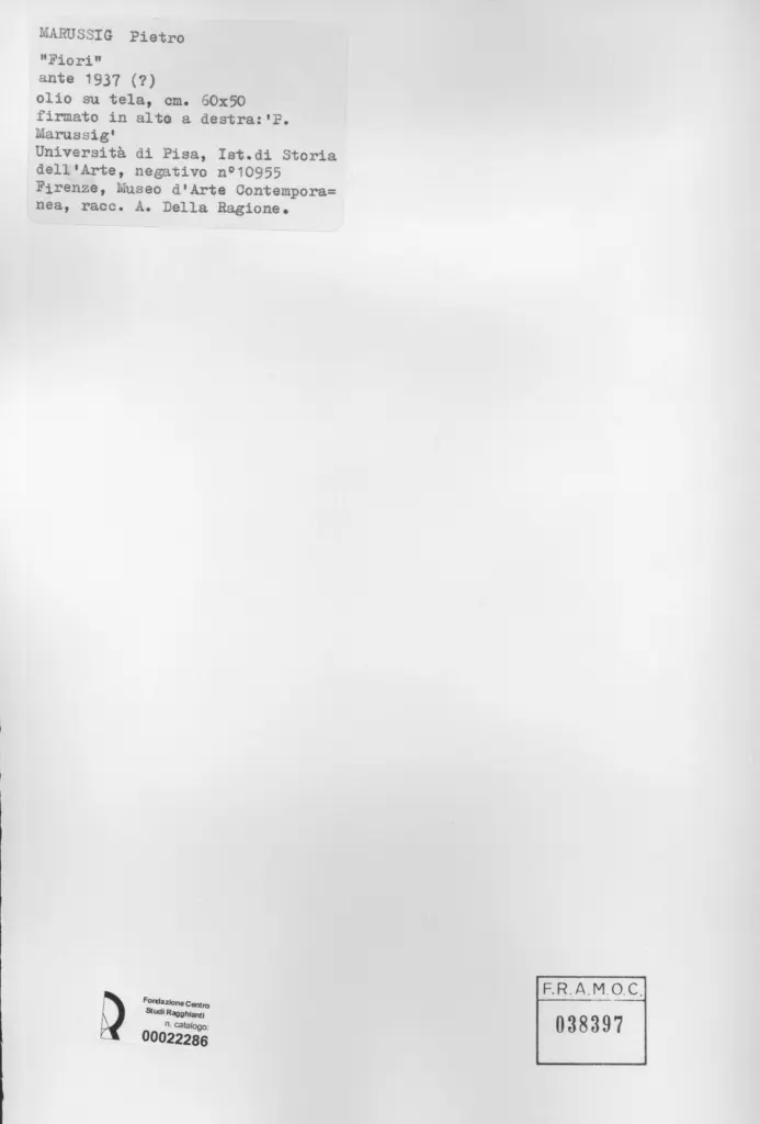 Universit&agrave; di Pisa. Dipartimento di Storia delle Arti&nbsp; , Marussig, Piero - sec. XX , retro