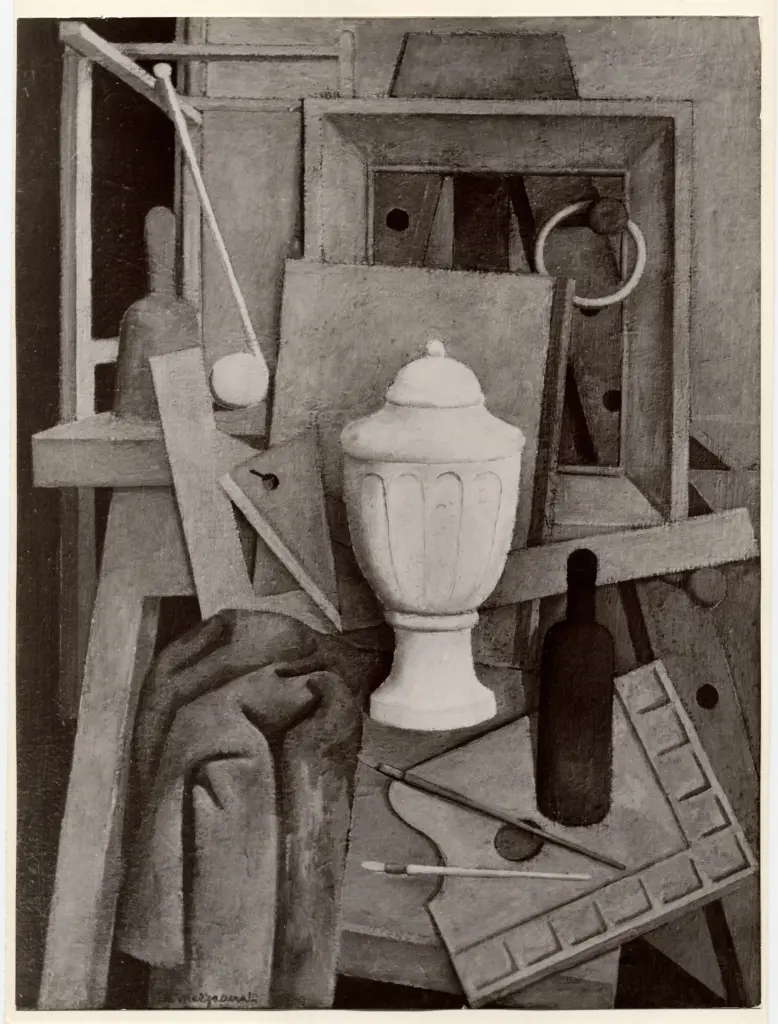 Mazzacurati, Marino , Natura morta con vaso e bottiglia