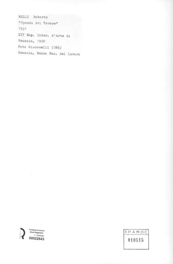 Giacomelli , Melli, Roberto - sec. XX - Sponda del Tevere , retro