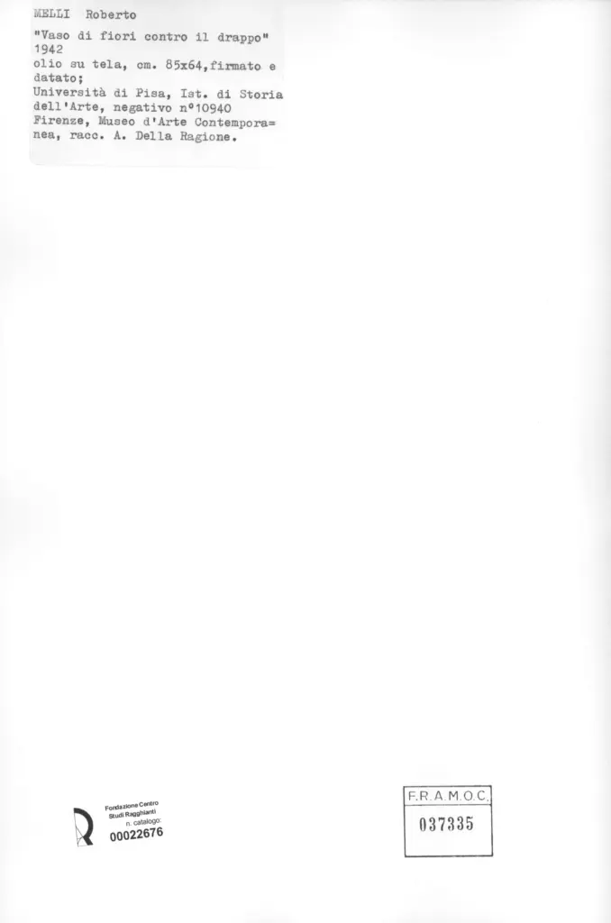 Universit&agrave; di Pisa. Dipartimento di Storia delle Arti , Melli, Roberto - sec. XX , retro