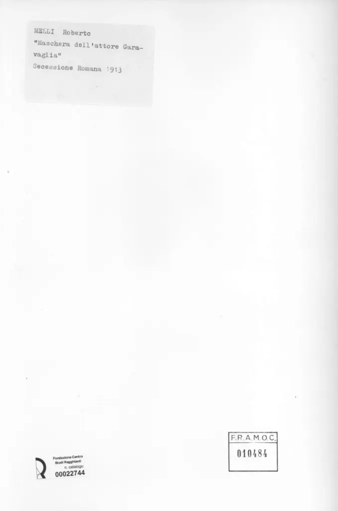 Anonimo , Melli, Roberto - sec. XX - Maschera dell'attore Garavaglia , retro