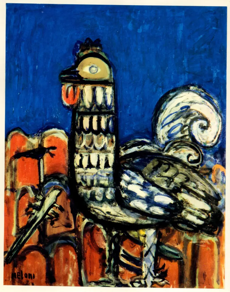 Anonimo , Meloni, Gino - sec. XX - Gallo sui tetti , fronte