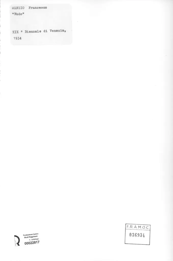 Anonimo , Menzio, Francesco - sec. XX - Nudo , retro