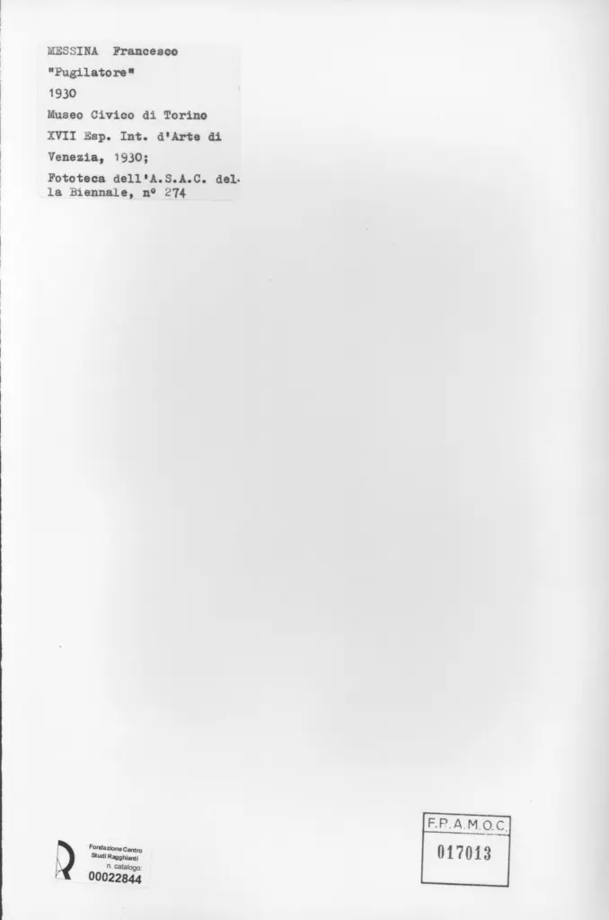 Anonimo , Messina, Francesco - sec. XX - Pugilatore , retro