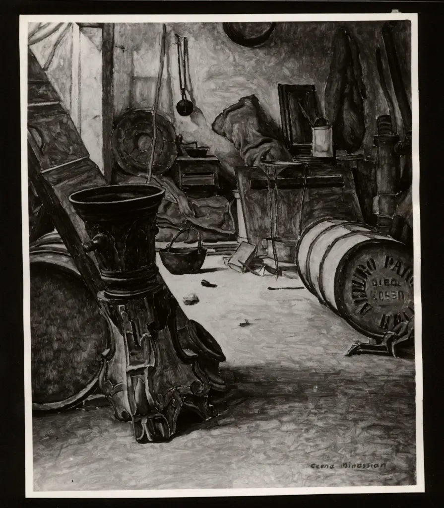 Anonimo , Minassian, Leone - sec. XX - Retrobottega di farmacia di campagna