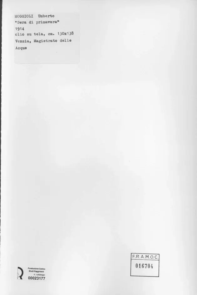 Anonimo , Moggioli, Umberto - sec. XX - Sera di primavera , retro