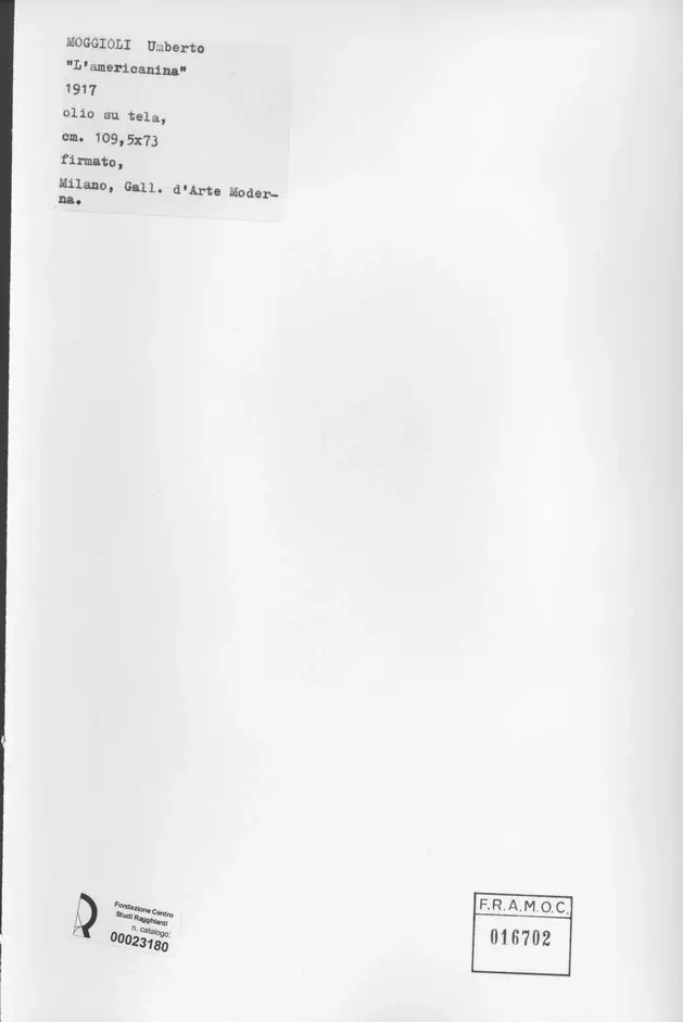Anonimo , Moggioli, Umberto - sec. XX - L'americanina , retro