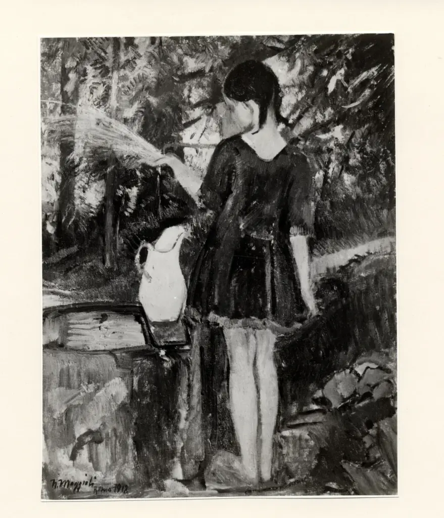 Anonimo , Moggioli, Umberto - sec. XX - Bambina che gioca con l'acqua , fronte