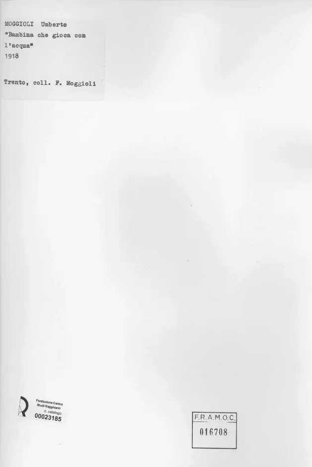 Anonimo , Moggioli, Umberto - sec. XX - Bambina che gioca con l'acqua , retro