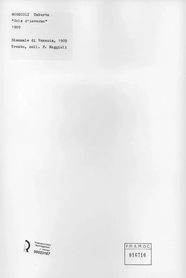 Anonimo , Moggioli, Umberto - sec. XX - Sole d'inverno , retro