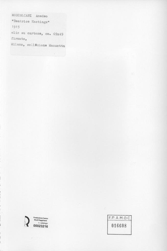 Anonimo , Modigliani, Amedeo - sec. XX - Beatrice Hastings , retro