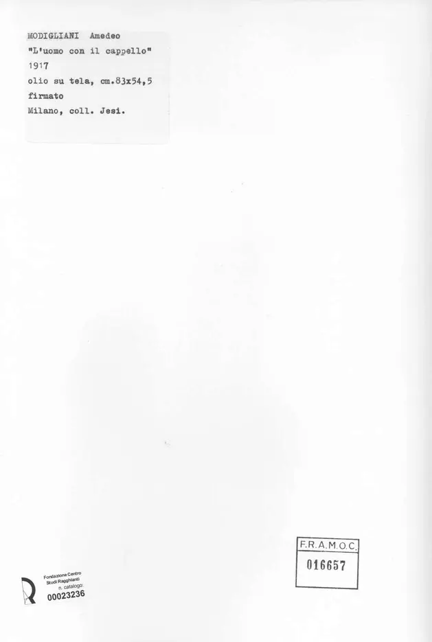 Anonimo , Modigliani, Amedeo - sec. XX - L'uomo con il cappello , retro