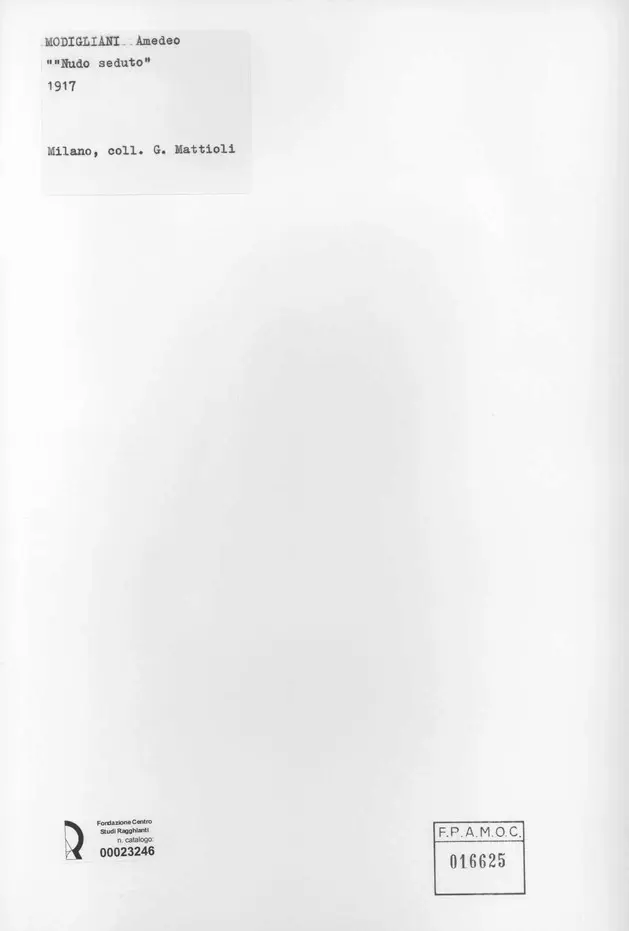 Anonimo , Modigliani, Amedeo - sec. XX - Nudo seduto , retro