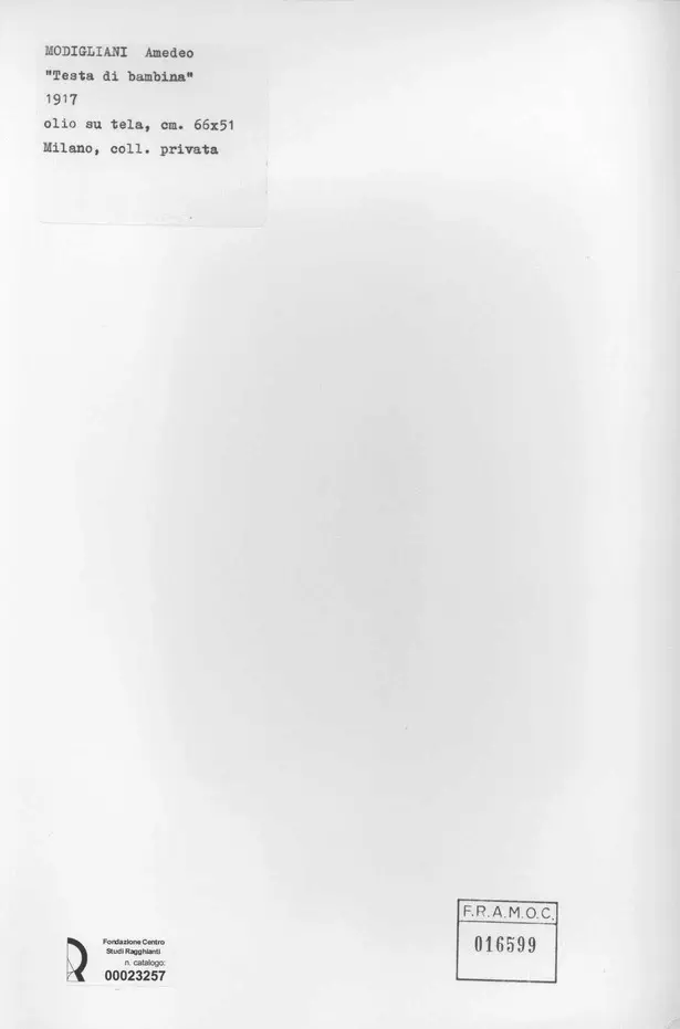 Anonimo , Modigliani, Amedeo - sec. XX - Testa di bambina , retro