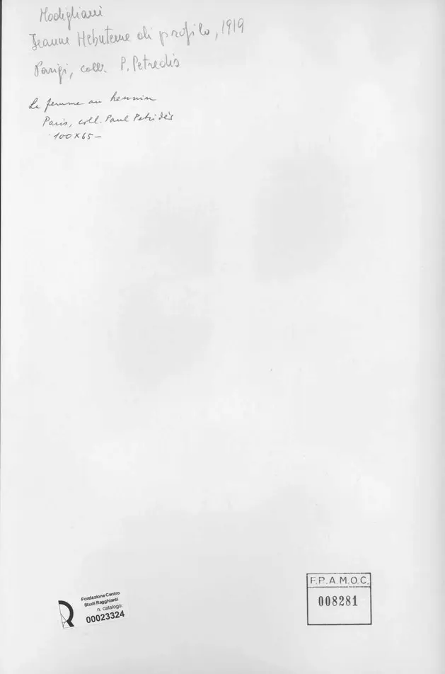 Anonimo , Modigliani, Amedeo - sec. XX - Jeanne H&eacute;buterne di profilo , retro